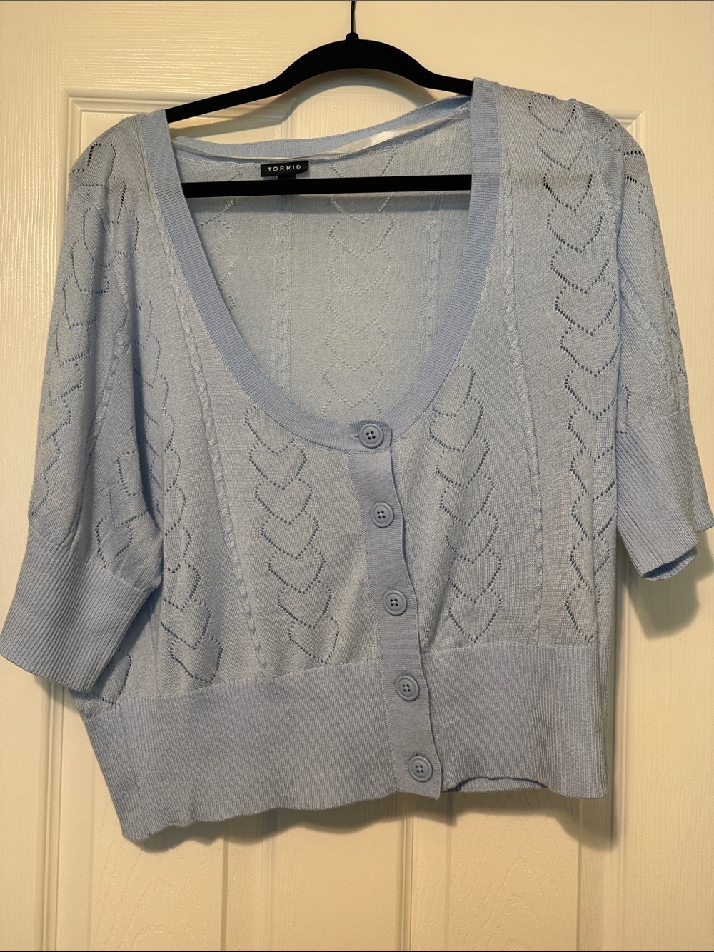 torrid Pastel Blue Button-Front Short Sleeve Knit Cardigan